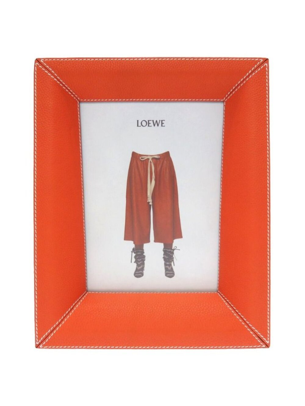 Loewe Picture Frame Photo Wood Leather Orange Glass 0049
